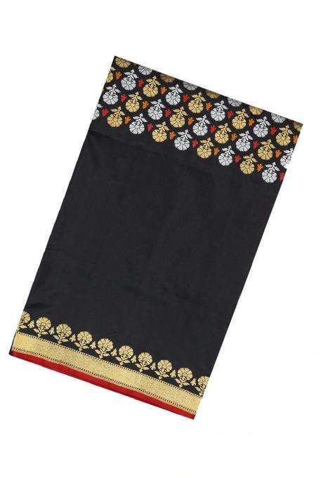 Black Handloom Banarasi Silk Saree With Floral Zari Motifs With Buttas And Brocade Design For Women
