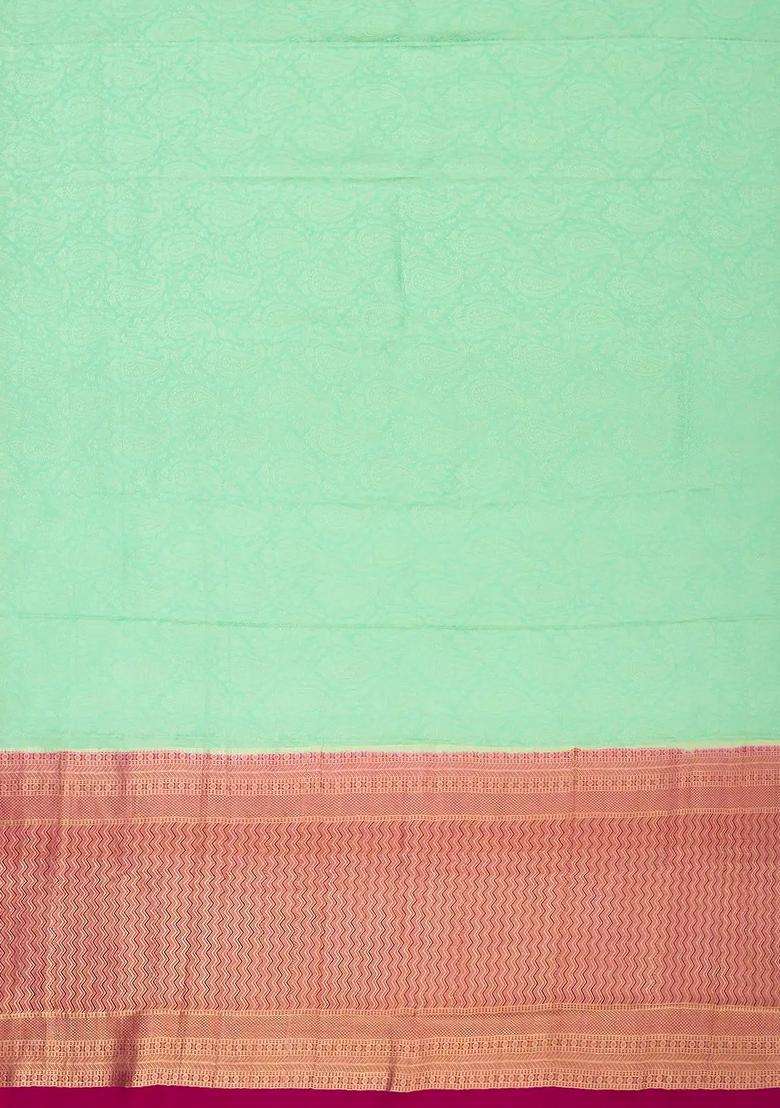 Light Green Woven Mysore Silk Crepe Saree With Paisley Motifs Contrast Border With Buttas And Brocade Design For Women - Indya