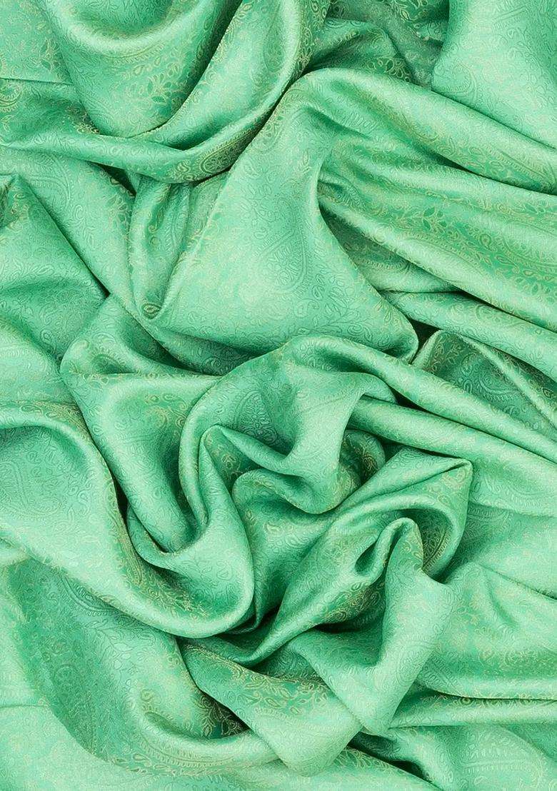 Light Green Woven Mysore Silk Crepe Saree With Paisley Motifs Contrast Border With Buttas And Brocade Design For Women - Indya