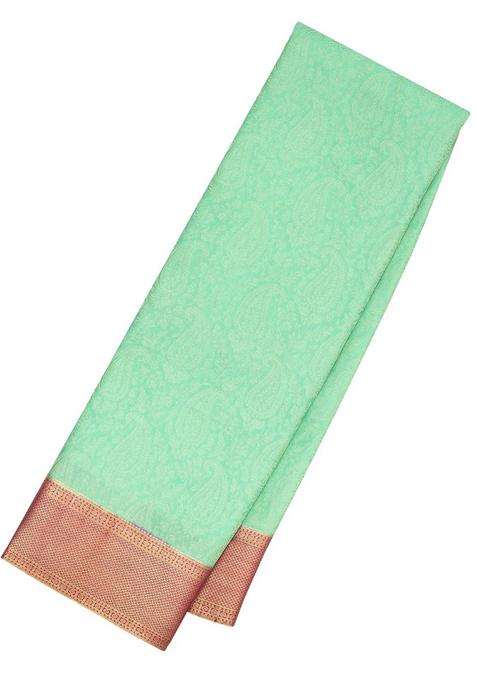 Light Green Woven Mysore Silk Crepe Saree With Paisley Motifs Contrast Border With Buttas And Brocade Design For Women