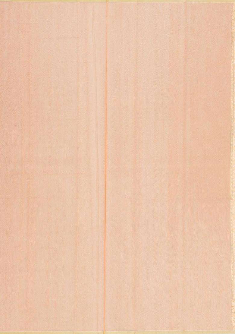 Light Peach Handloom Banarasi Cotton Saree With Jaal Motifs With Buttas And Brocade Design For Women - Indya