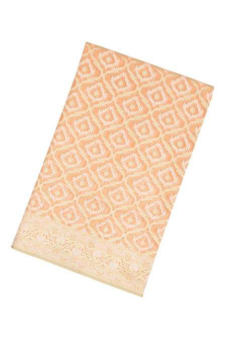Light Peach Handloom Banarasi Cotton Saree With Jaal Motifs With Buttas And Brocade Design For Women