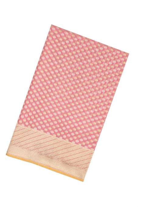 Baby Pink Handloom Banarasi Cotton Saree With Floral Motifs With Buttas And Brocade Design For Women
