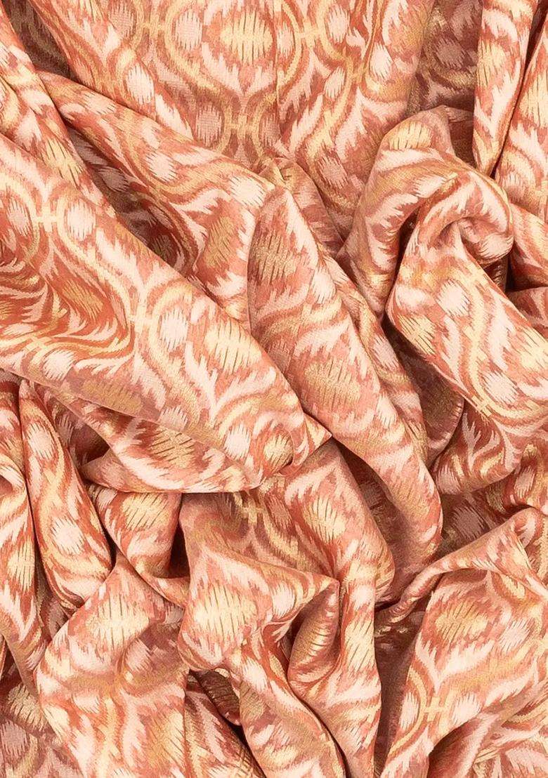 Peach Handloom Banarasi Cotton Saree With Jaal Motifs With Buttas And Brocade Design For Women - Indya