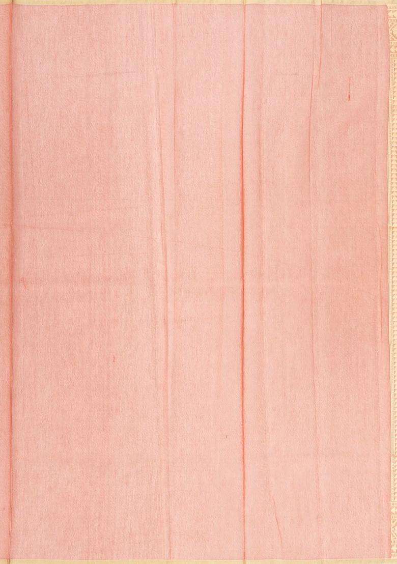 Peach Handloom Banarasi Cotton Saree With Jaal Motifs With Buttas And Brocade Design For Women - Indya