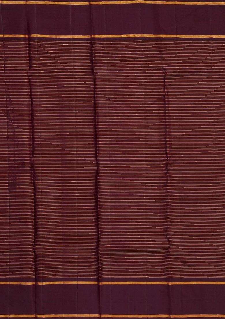 Multi Colour Handloom Korvai Kanchipuram Silk Saree With Contrast Border With Korvai And Temple Border Design For Women - Indya