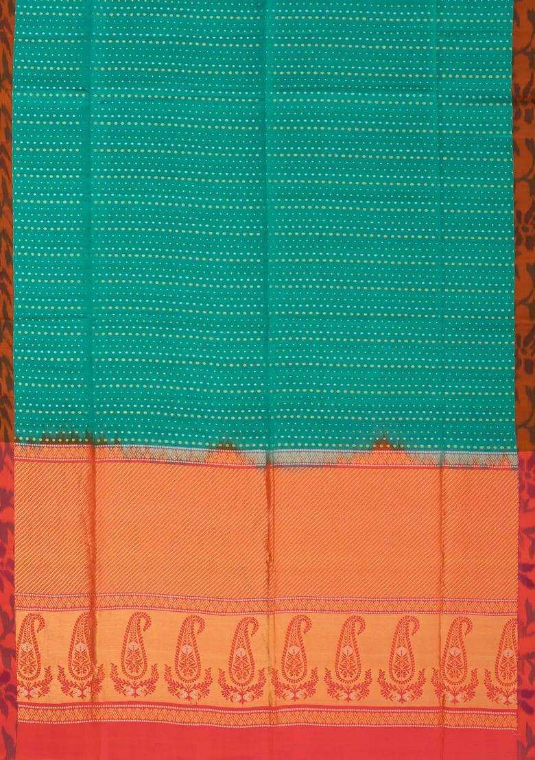 Cyan Handloom Soft Silk Saree With Dotted Floral Motifs With Buttas And Brocade Design For Women - Indya