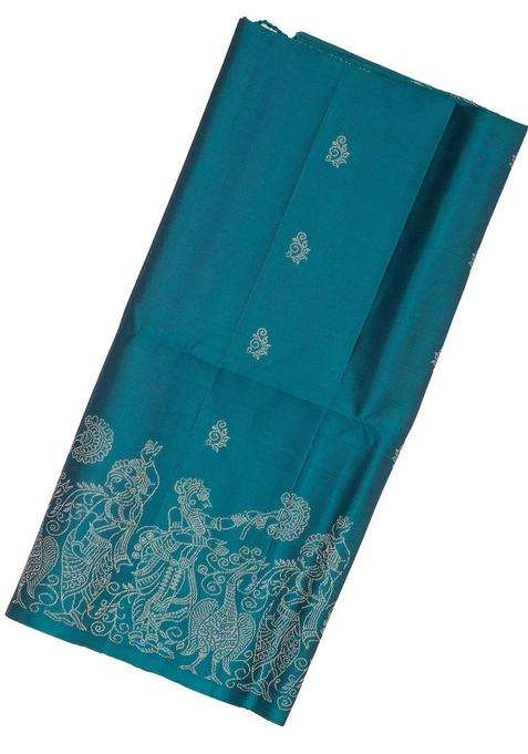 Cyan Handloom Soft Silk Saree With Floral Buttas With Buttas And Brocade Design For Women