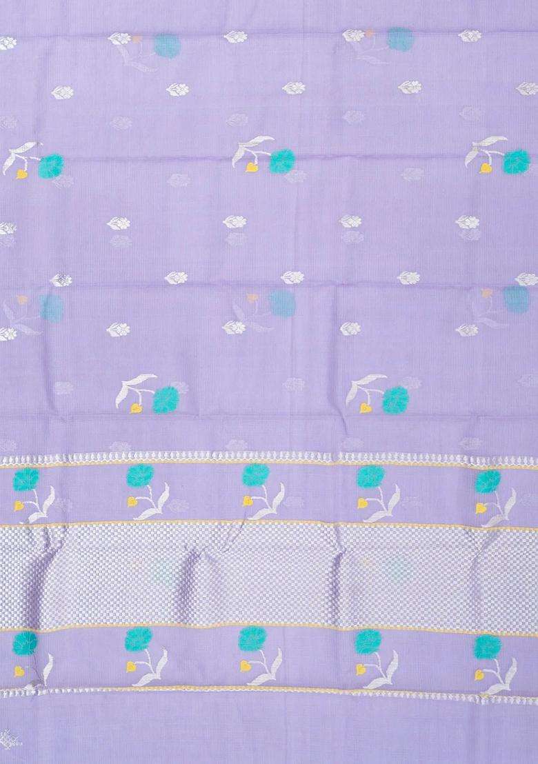 Lavander Lavender Handloom Kota Silk Cotton Saree With Meena Floral Motifs With Buttas And Brocade Design For Women - Indya