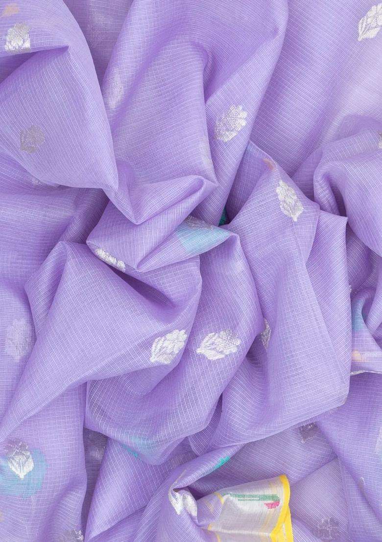 Lavander Lavender Handloom Kota Silk Cotton Saree With Meena Floral Motifs With Buttas And Brocade Design For Women - Indya