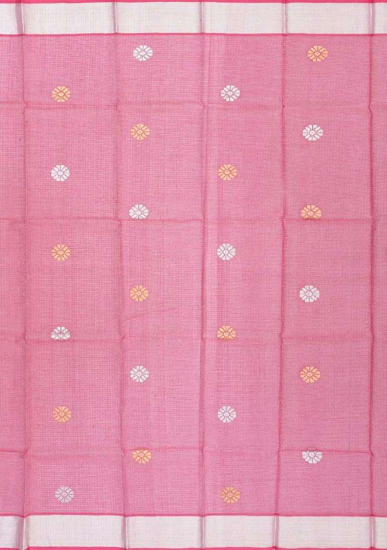 Lilac Handloom Kota Silk Cotton Saree With Meena Bird Motifs With Buttas And Brocade Design For Women - Indya