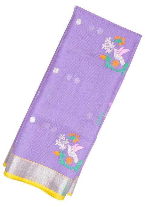 Lavander Lavender Handloom Kota Silk Cotton Saree With Meena Bird Motifs With Buttas And Brocade Design For Women