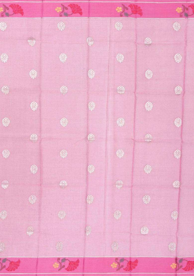 Yellow Handloom Kota Silk Cotton Saree With Meena Floral Vine Motifs With Buttas And Brocade Design For Women - Indya