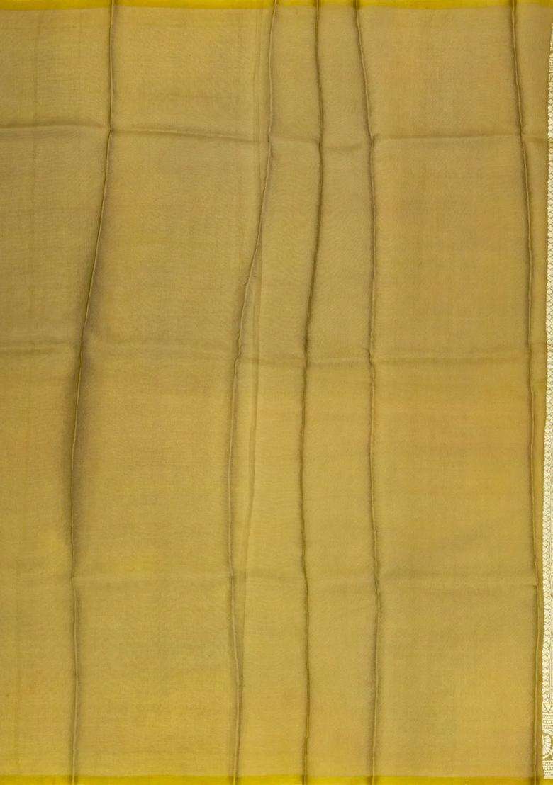 Mustard Handloom Banarasi Organza Silk Saree With Floral Motifs With Buttas And Brocade Design For Women - Indya
