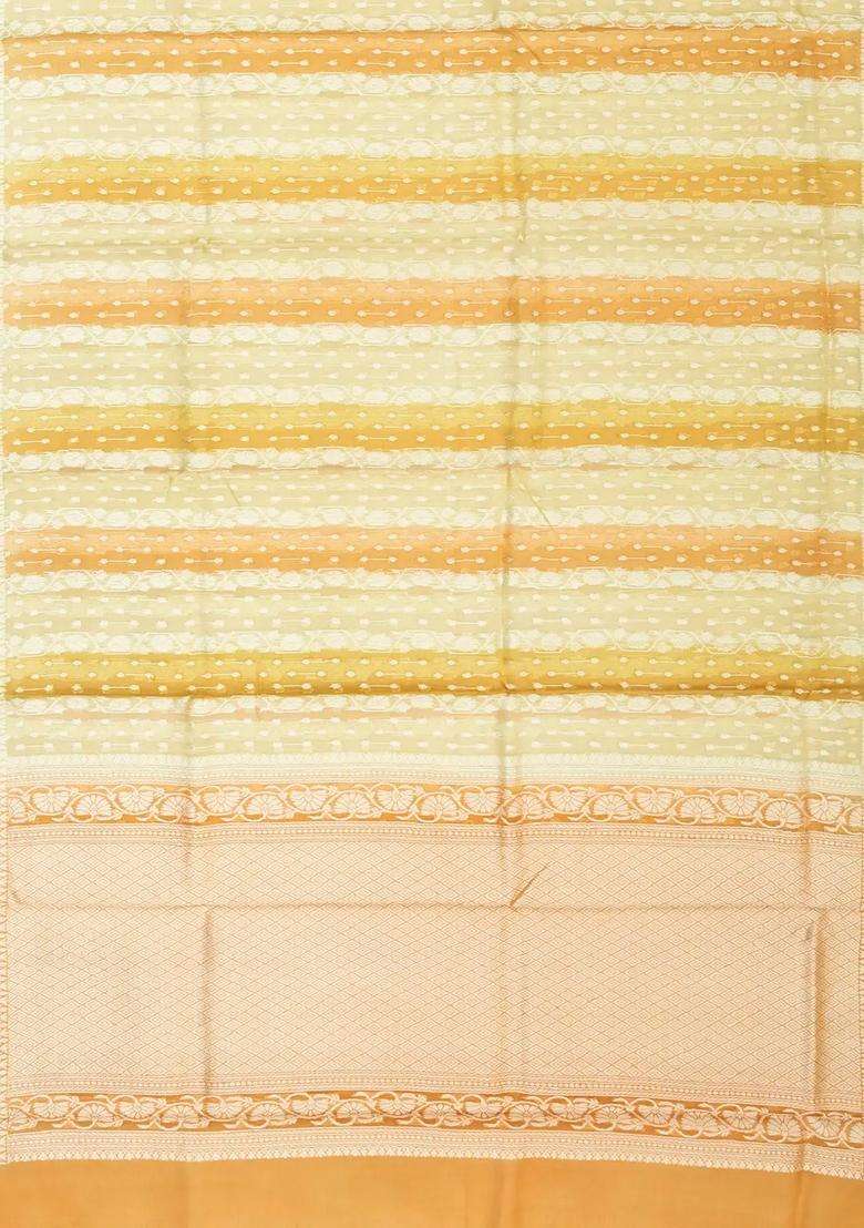 Peach Handloom Banarasi Organza Silk Saree With Floral Motifs With Buttas And Brocade Design For Women - Indya