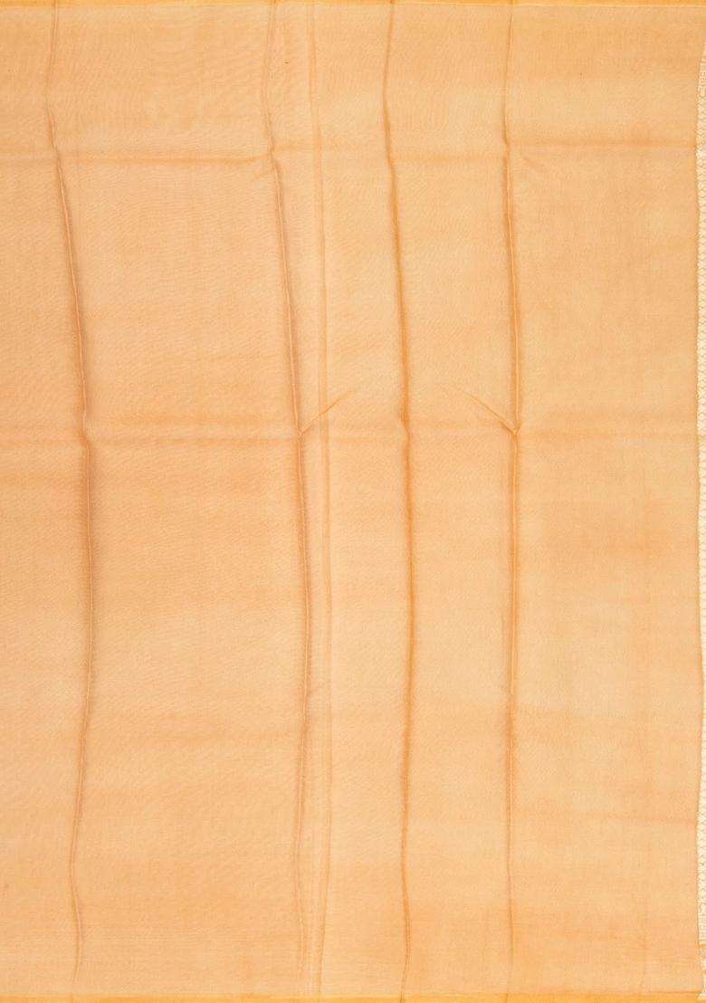 Peach Handloom Banarasi Organza Silk Saree With Floral Motifs With Buttas And Brocade Design For Women - Indya
