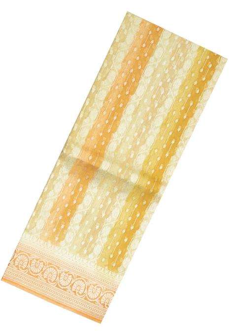 Peach Handloom Banarasi Organza Silk Saree With Floral Motifs With Buttas And Brocade Design For Women