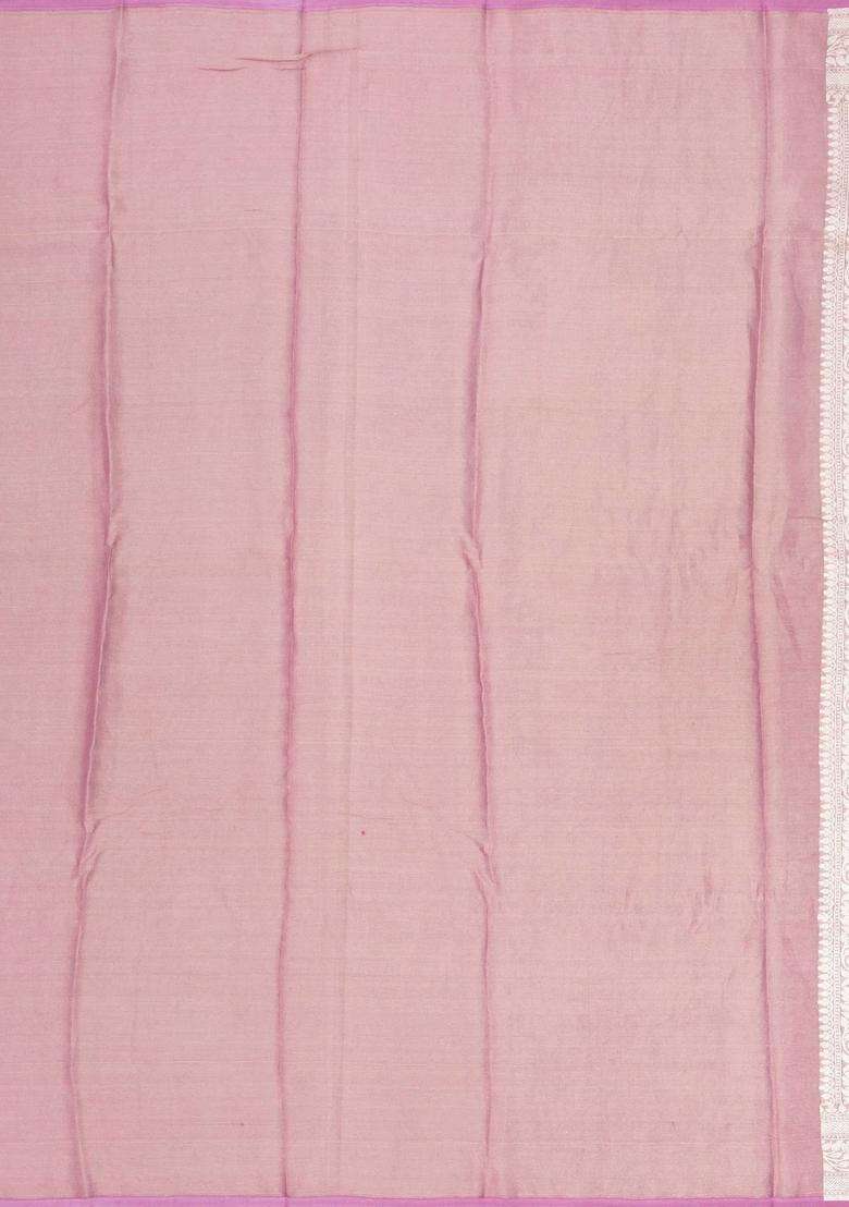 Dusty Pink Handloom Banarasi Tissue Silk Saree With Floral Vine Motifs With Buttas And Brocade Design For Women - Indya