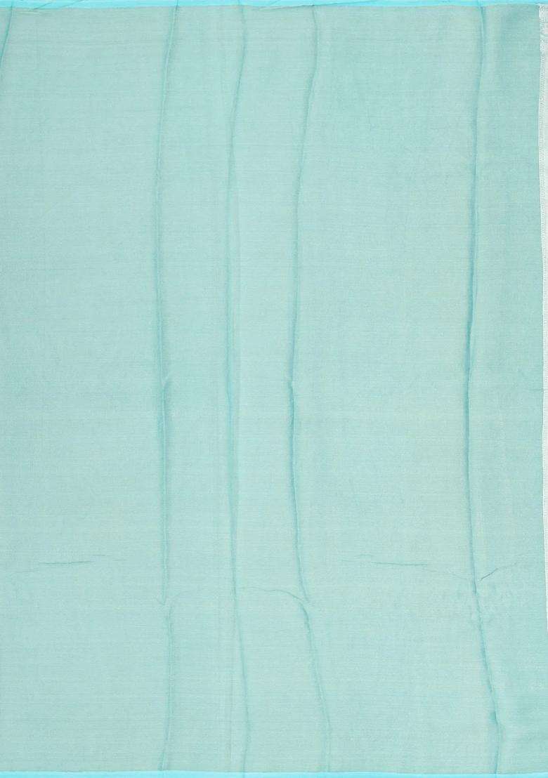 Turquoise Handloom Banarasi Tissue Silk Saree With Floral Vine Motifs With Buttas And Brocade Design For Women - Indya