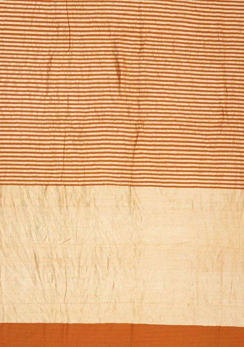 Rust Woven Banarasi Khadi Georgette Silk Saree With Stripes With Checks And Stripes Design For Women - Indya