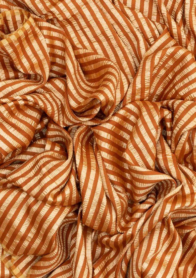 Rust Woven Banarasi Khadi Georgette Silk Saree With Stripes With Checks And Stripes Design For Women - Indya