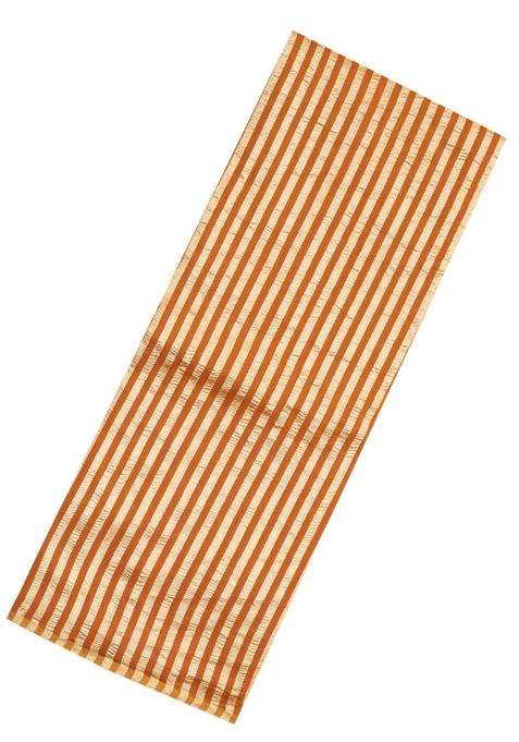 Rust Woven Banarasi Khadi Georgette Silk Saree With Stripes With Checks And Stripes Design For Women