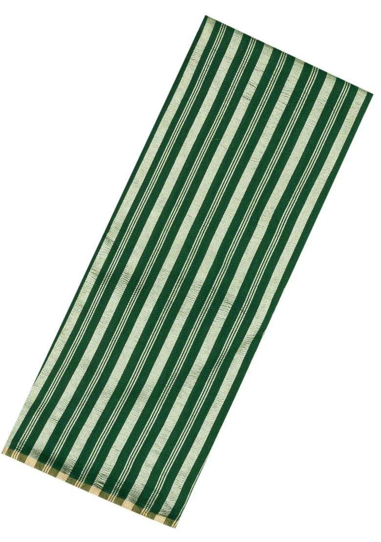 Dark Green Woven Banarasi Khadi Georgette Silk Saree With Stripes With Checks And Stripes Design For Women - Indya