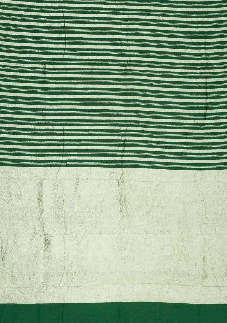 Dark Green Woven Banarasi Khadi Georgette Silk Saree With Stripes With Checks And Stripes Design For Women - Indya