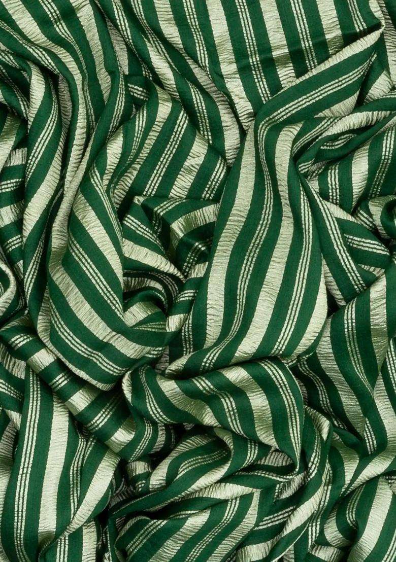 Dark Green Woven Banarasi Khadi Georgette Silk Saree With Stripes With Checks And Stripes Design For Women - Indya
