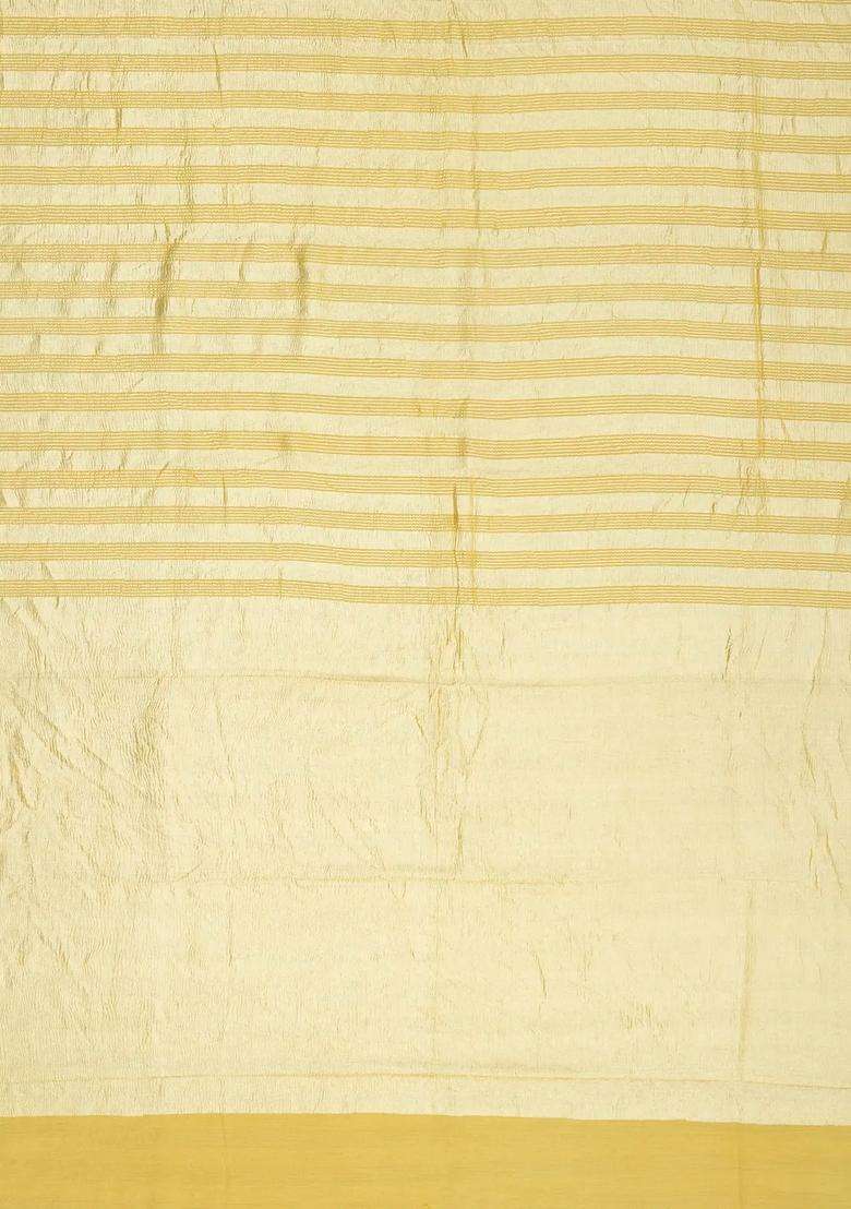 Yellow Woven Banarasi Khadi Georgette Silk Saree With Stripes With Checks And Stripes Design For Women - Indya