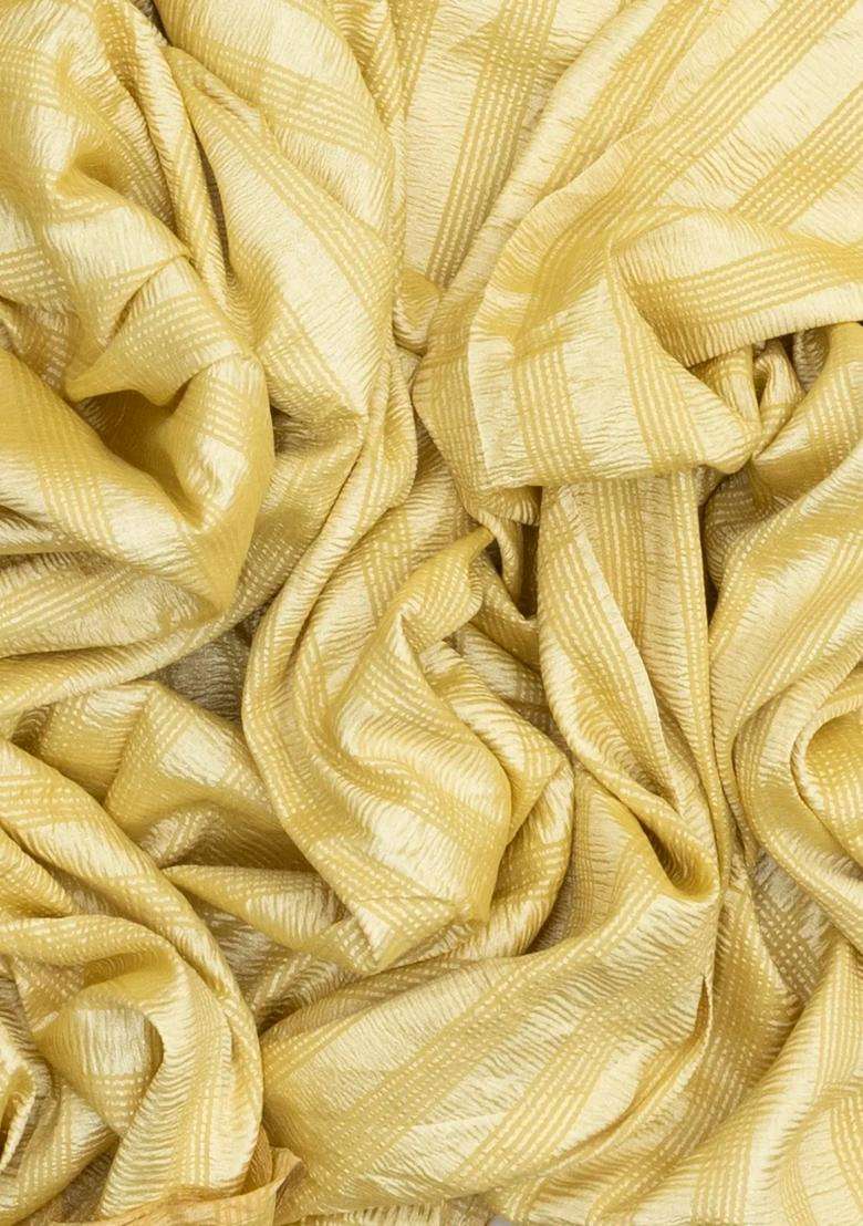 Yellow Woven Banarasi Khadi Georgette Silk Saree With Stripes With Checks And Stripes Design For Women - Indya