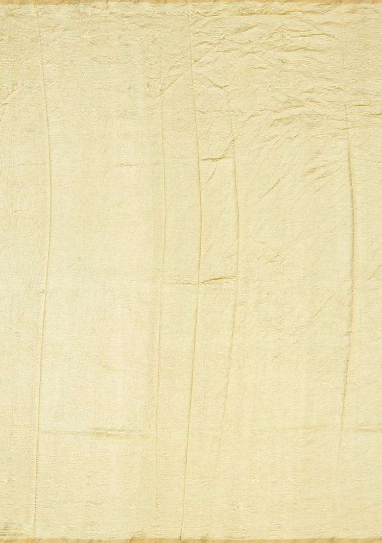 Yellow Woven Banarasi Khadi Georgette Silk Saree With Stripes With Checks And Stripes Design For Women - Indya