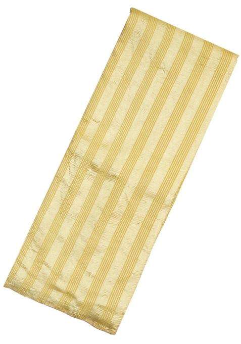 Yellow Woven Banarasi Khadi Georgette Silk Saree With Stripes With Checks And Stripes Design For Women