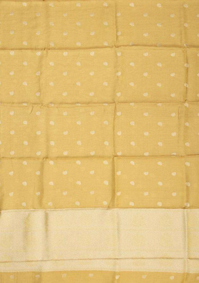 Gold Handloom Banarasi Tissue Silk Saree With Floral Buttas With Buttas And Brocade Design For Women - Indya