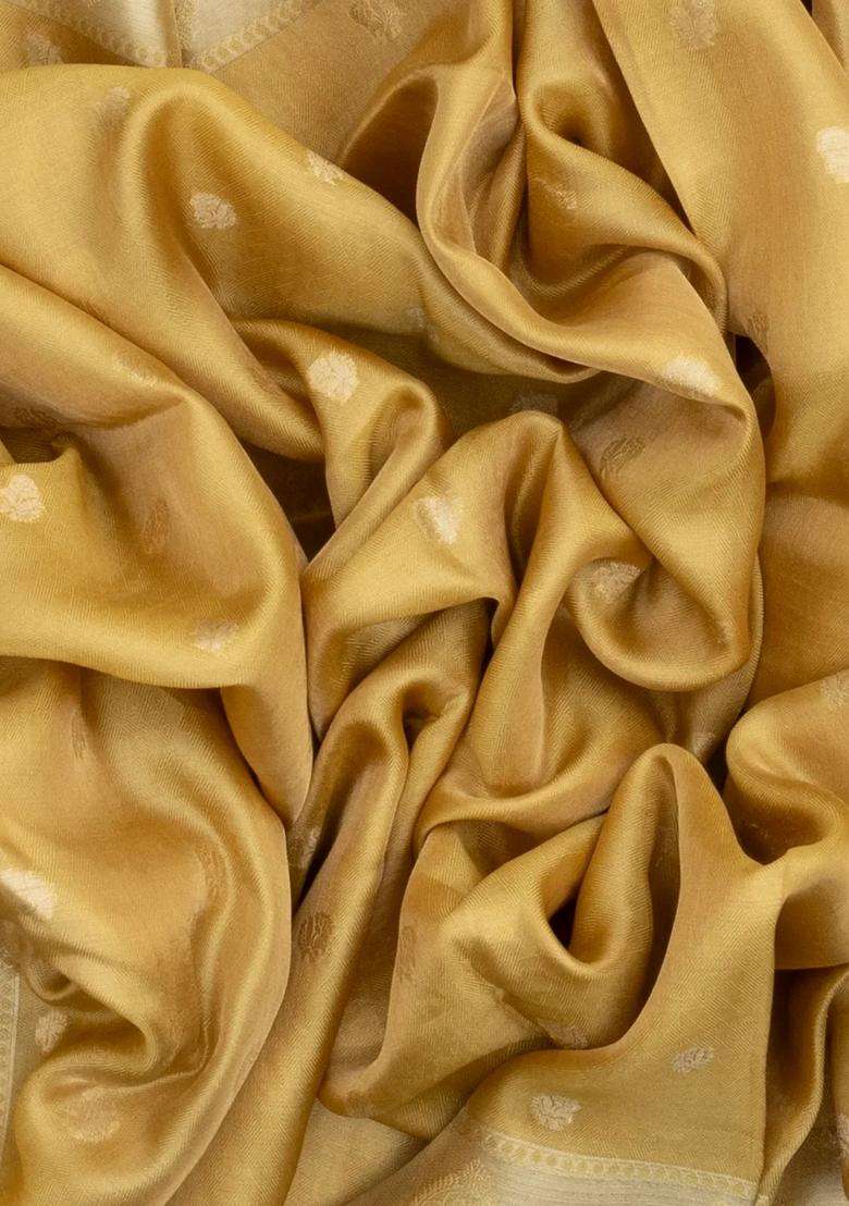 Gold Handloom Banarasi Tissue Silk Saree With Floral Buttas With Buttas And Brocade Design For Women - Indya
