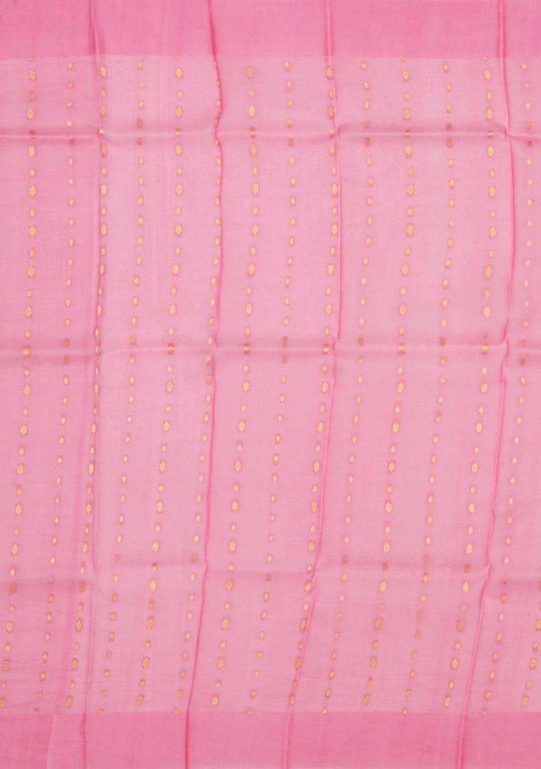 Bubblegum Pink Handloom Banarasi Organza Silk Saree With Floral Buttas With Buttas And Brocade Design For Women - Indya