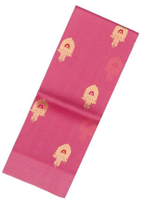 Bubblegum Pink Handloom Banarasi Organza Silk Saree With Floral Buttas With Buttas And Brocade Design For Women