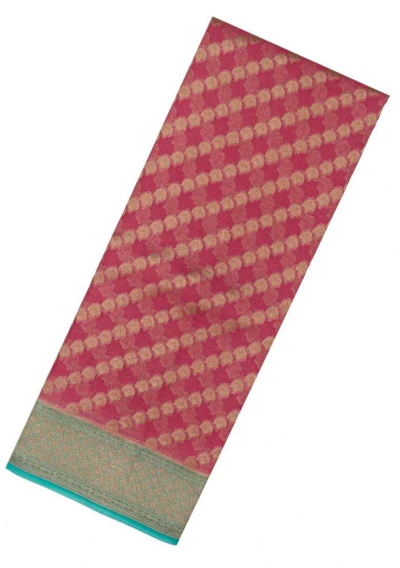 Dusty Pink Handloom Banarasi Organza Silk Saree With Floral Motifs With Buttas And Brocade Design For Women - Indya