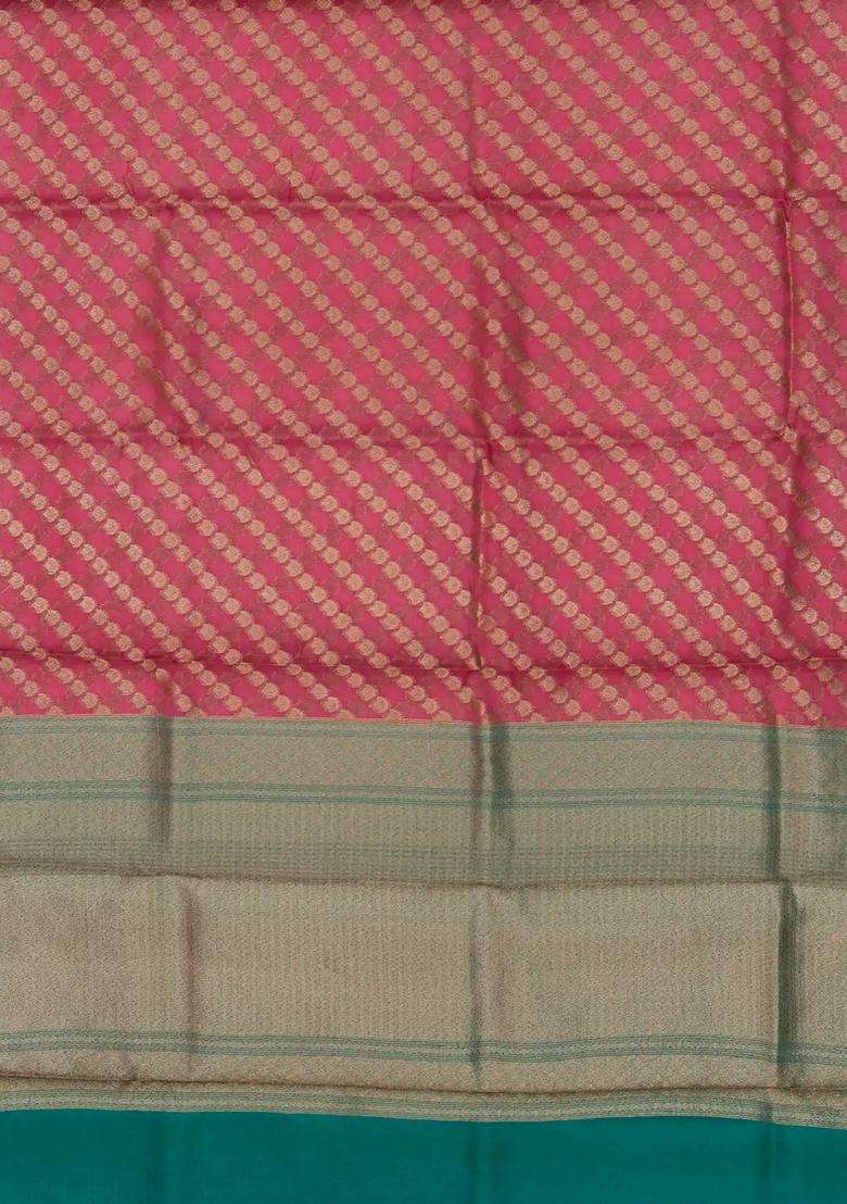 Dusty Pink Handloom Banarasi Organza Silk Saree With Floral Motifs With Buttas And Brocade Design For Women - Indya