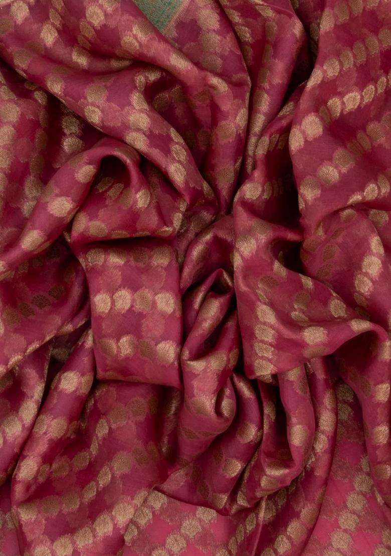 Dusty Pink Handloom Banarasi Organza Silk Saree With Floral Motifs With Buttas And Brocade Design For Women - Indya