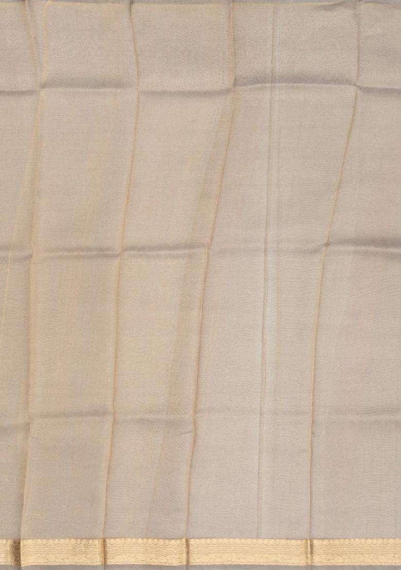 Beige Handloom Banarasi Tissue Silk Saree With Floral Buttas With Buttas And Brocade Design For Women - Indya