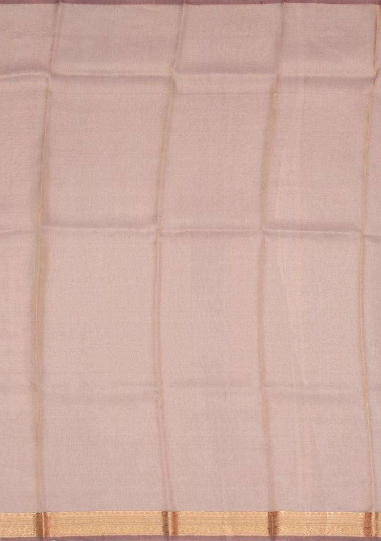 Light Peach Handloom Banarasi Tissue Silk Saree With Floral Buttas With Buttas And Brocade Design For Women - Indya