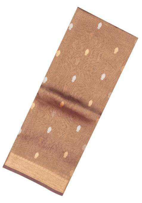 Light Peach Handloom Banarasi Tissue Silk Saree With Floral Buttas With Buttas And Brocade Design For Women