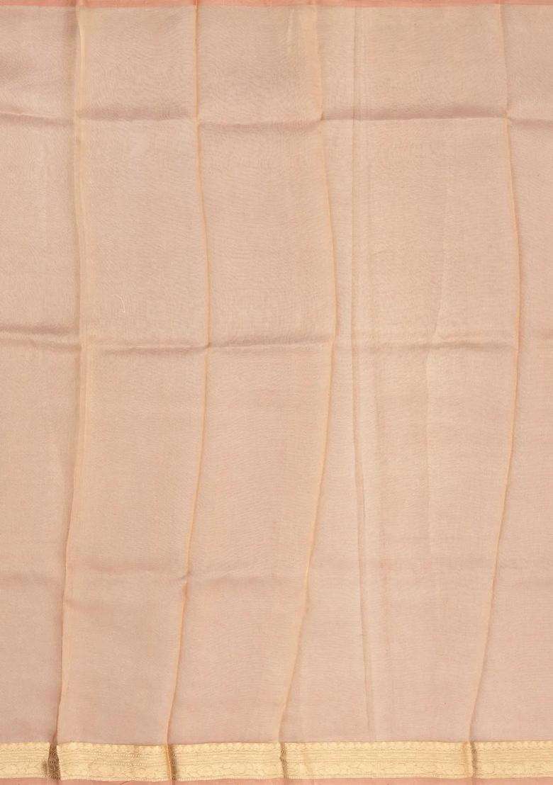 Peach Handloom Banarasi Tissue Silk Saree With Floral Buttas With Buttas And Brocade Design For Women - Indya
