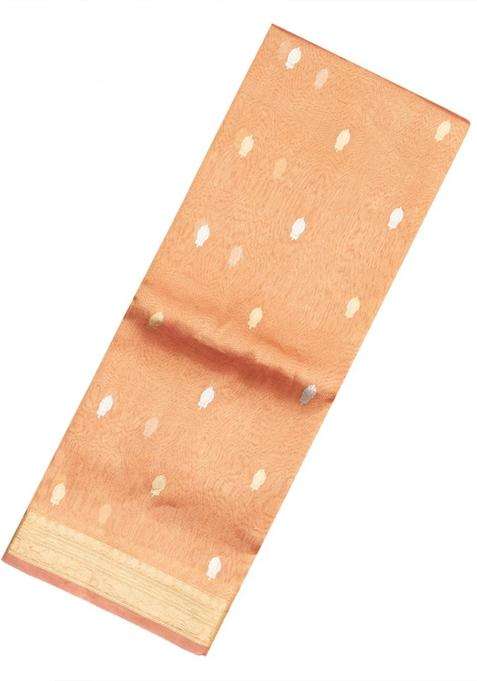 Peach Handloom Banarasi Tissue Silk Saree With Floral Buttas With Buttas And Brocade Design For Women