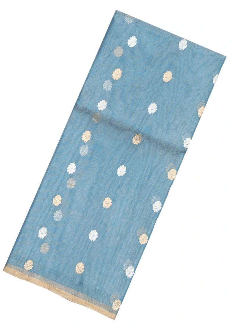 Grey Handloom Banarasi Tissue Saree With Floral Motifs With Buttas And Brocade Design For Women - Indya