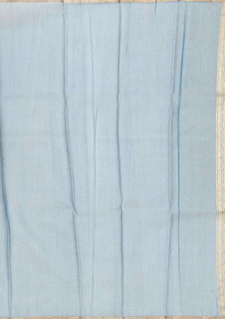 Grey Handloom Banarasi Tissue Saree With Floral Motifs With Buttas And Brocade Design For Women - Indya