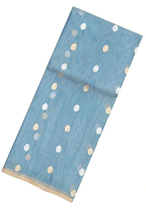 Grey Handloom Banarasi Tissue Saree With Floral Motifs With Buttas And Brocade Design For Women