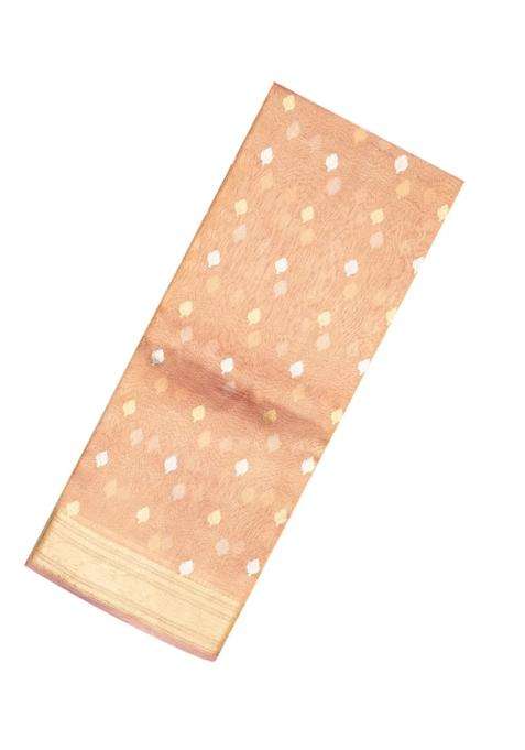 Light Peach Handloom Banarasi Tissue Silk Saree With Floral Motifs With Buttas And Brocade Design For Women