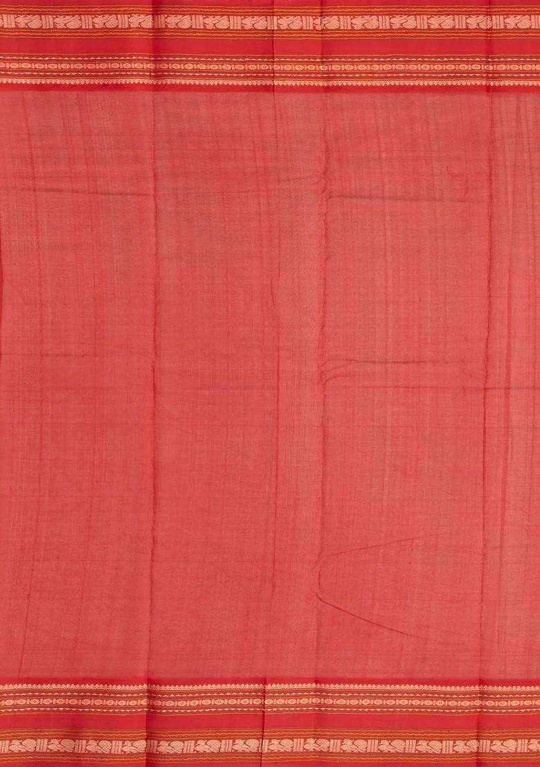 Black Handloom Korvai Kanchi Cotton Saree With Annam Buttas With Korvai And Temple Border Design For Women - Indya